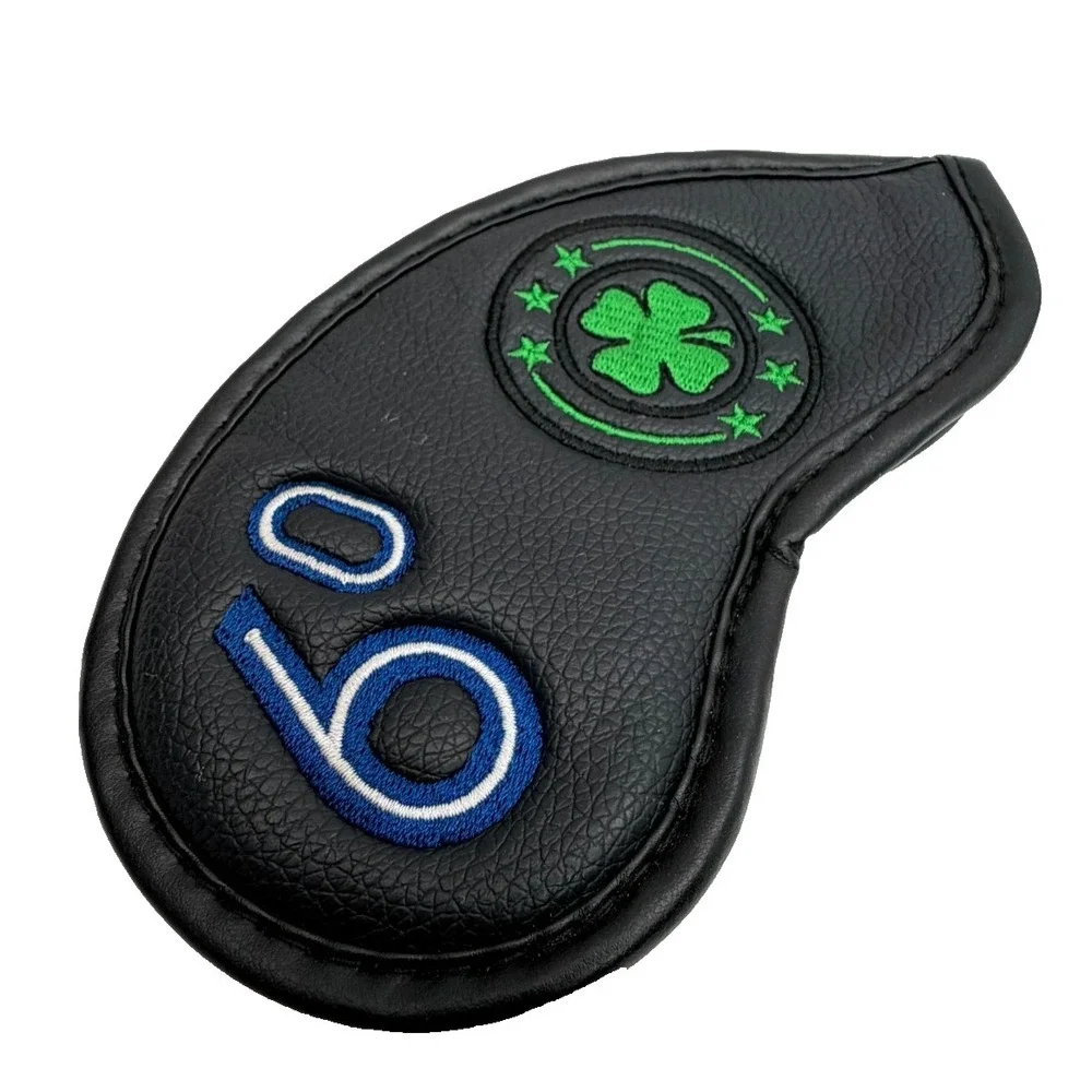 Lucky Clover Black Leather Golf Wedge Headcovers 2pc Set 54° 60° Club Protectors